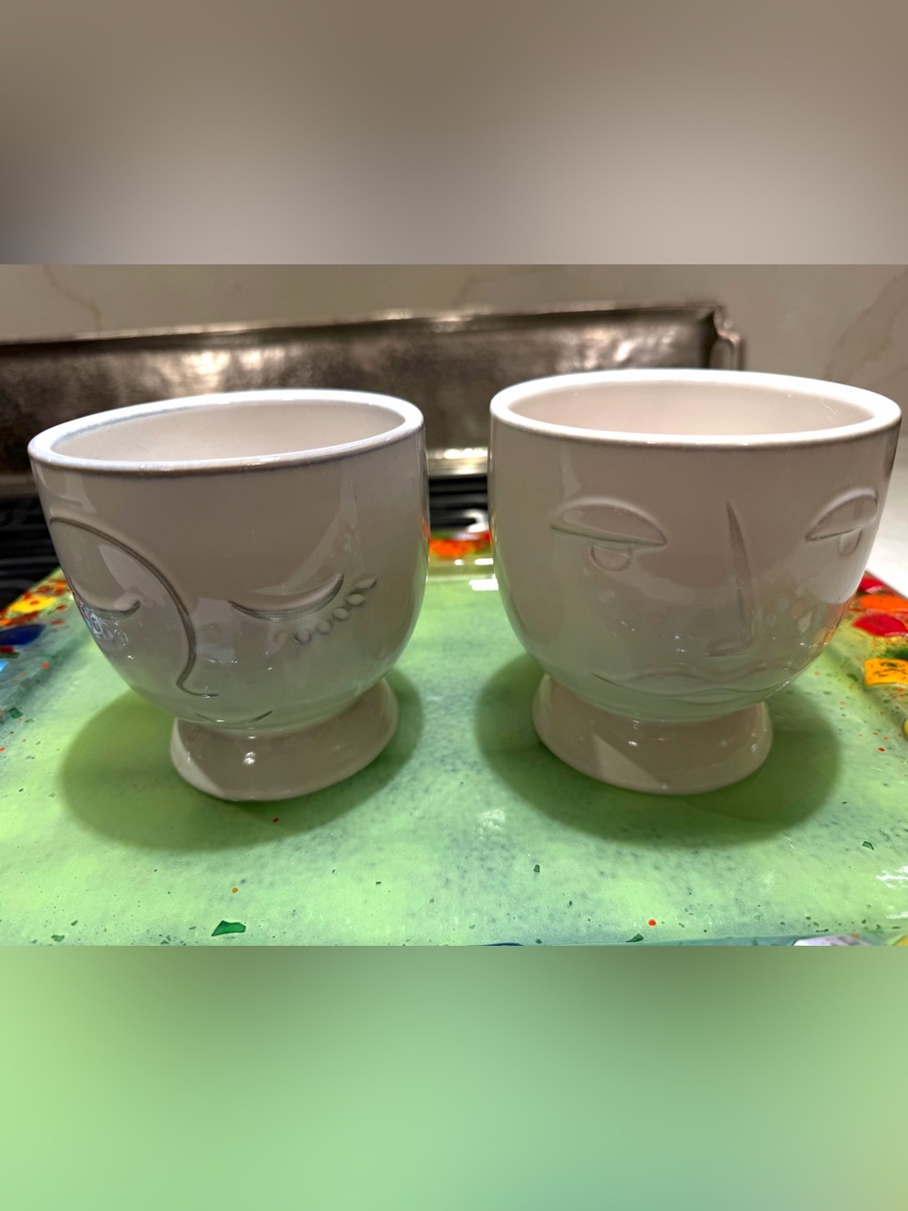 White Ceramic Face Planter - Set of 2